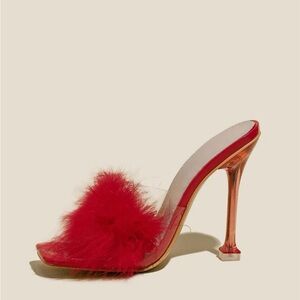 SEXY red feather stilettos! These are very comfortable 4.5 inch heels.